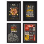 Quadros Pizzas Diversas Moldura Preta 22x32cm 4un