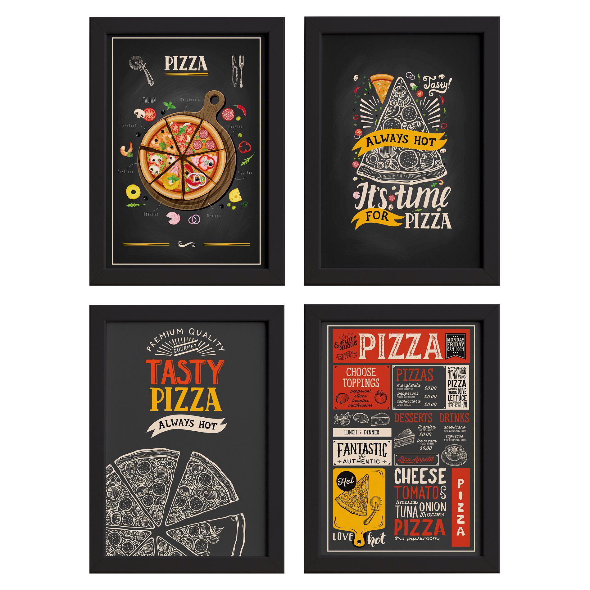 Quadros Pizzas Diversas Moldura Preta