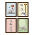 Quadros Rinocerontes Carinhosos Moldura Marrom 22x32cm 4un