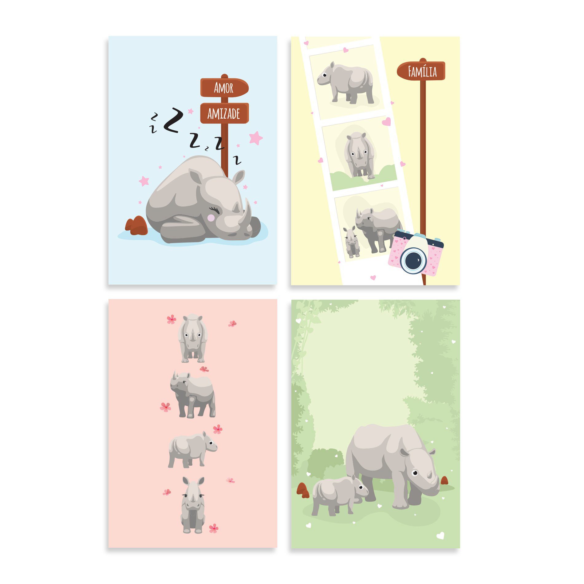 Placas Decorativas Rinocerontes Carinhosos