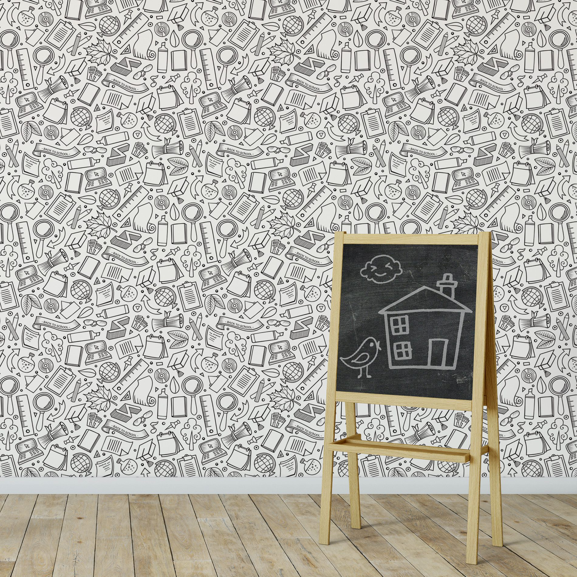 Papel de Parede Branco Preto de Colorir para Escola 57x270cm