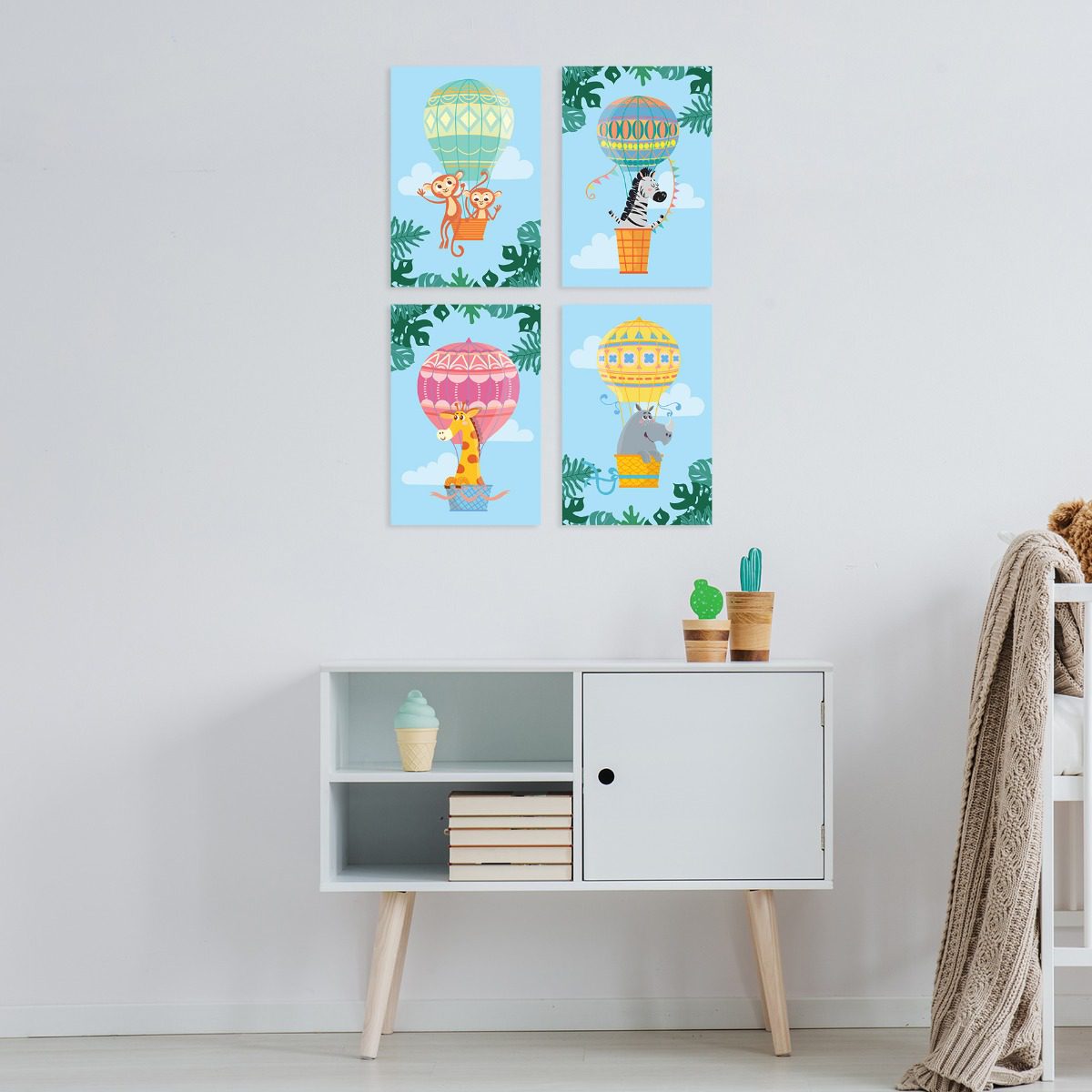 Placas Decorativas Balões Safari 20x30cm Kit 4un