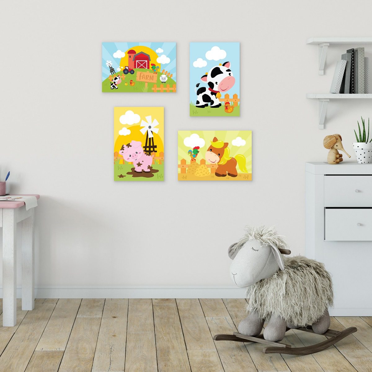 Placas Decorativas Animais Fazenda Feliz 30x40cm Kit 4un