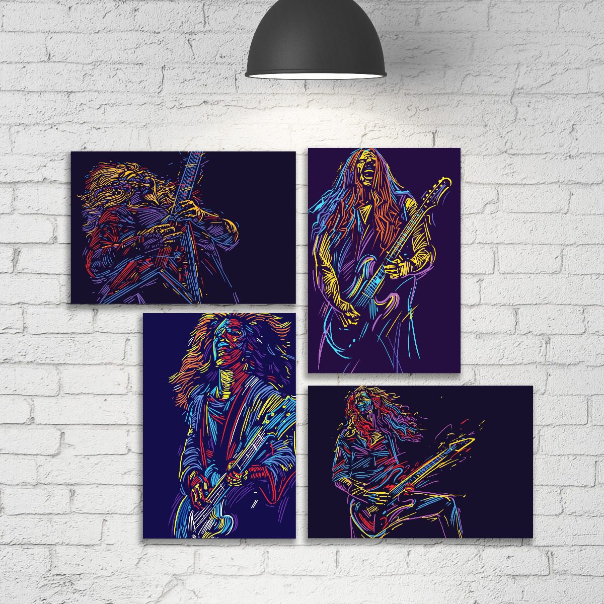Placas Decorativas Abstratas Guitarristas 20x30cm Kit 4un