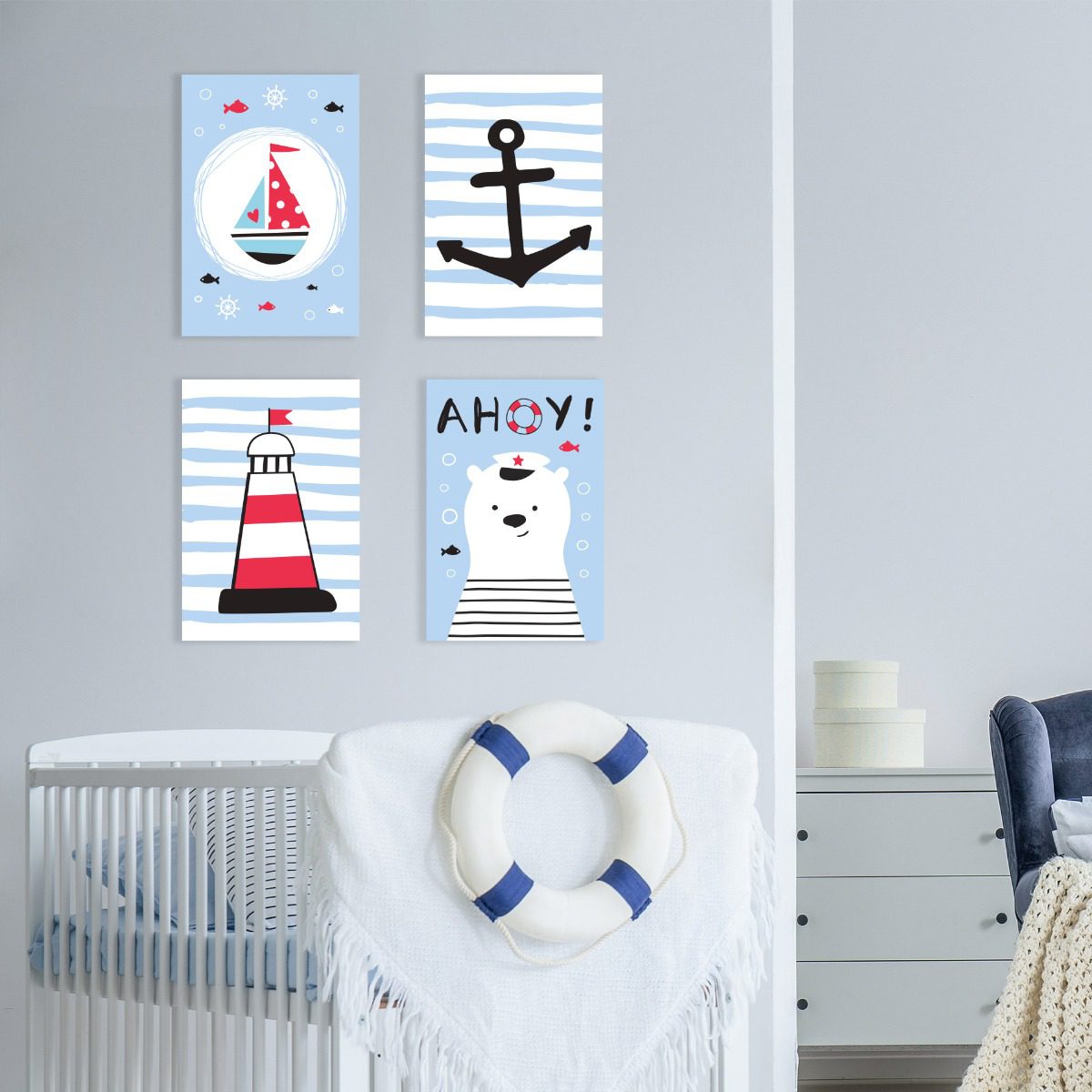 Placas Decorativas Quarto Infantil Marinheiro 30x40cm Kit4un