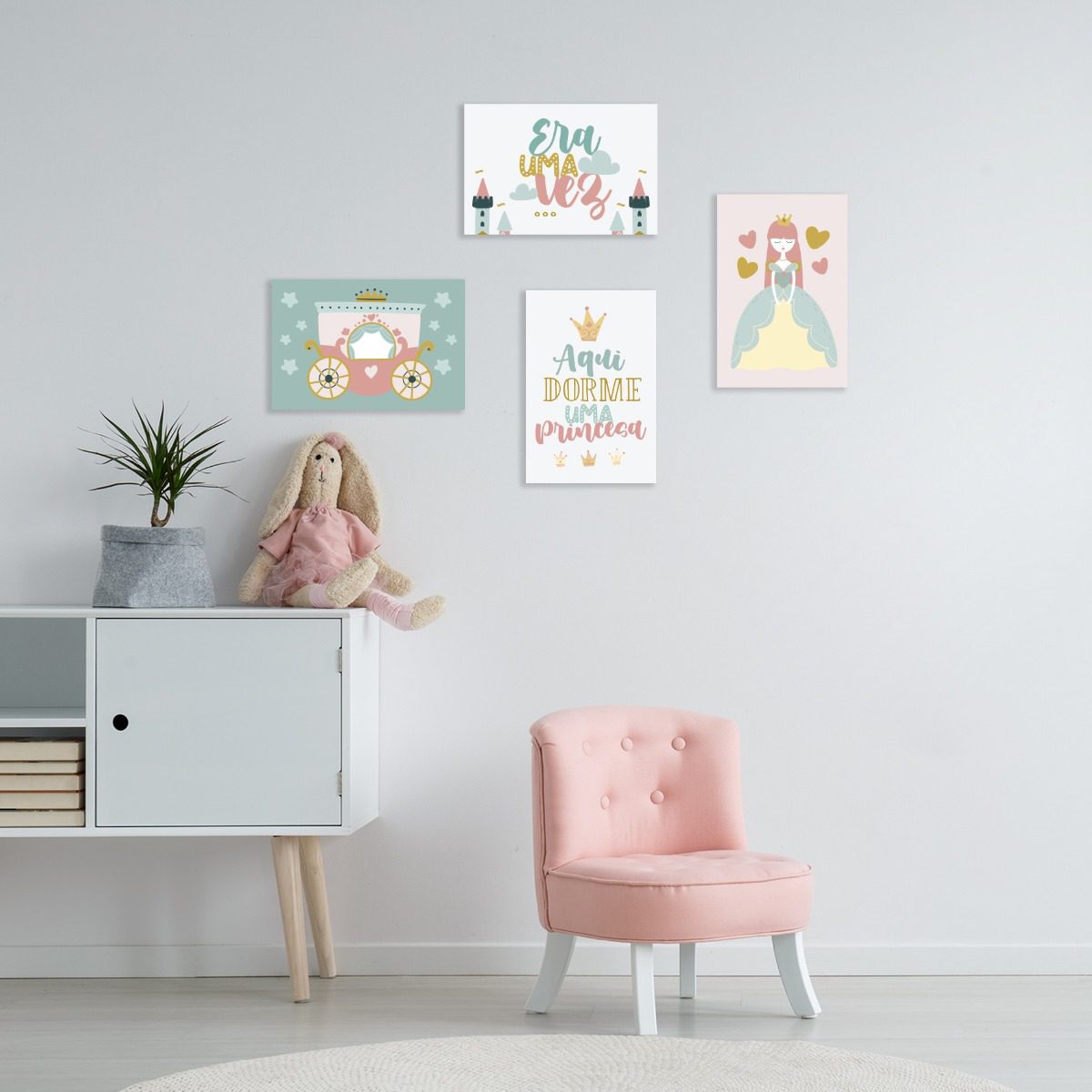 Placas Decorativas Aqui Dorme Uma Princesa 20x30cm Kit 4un