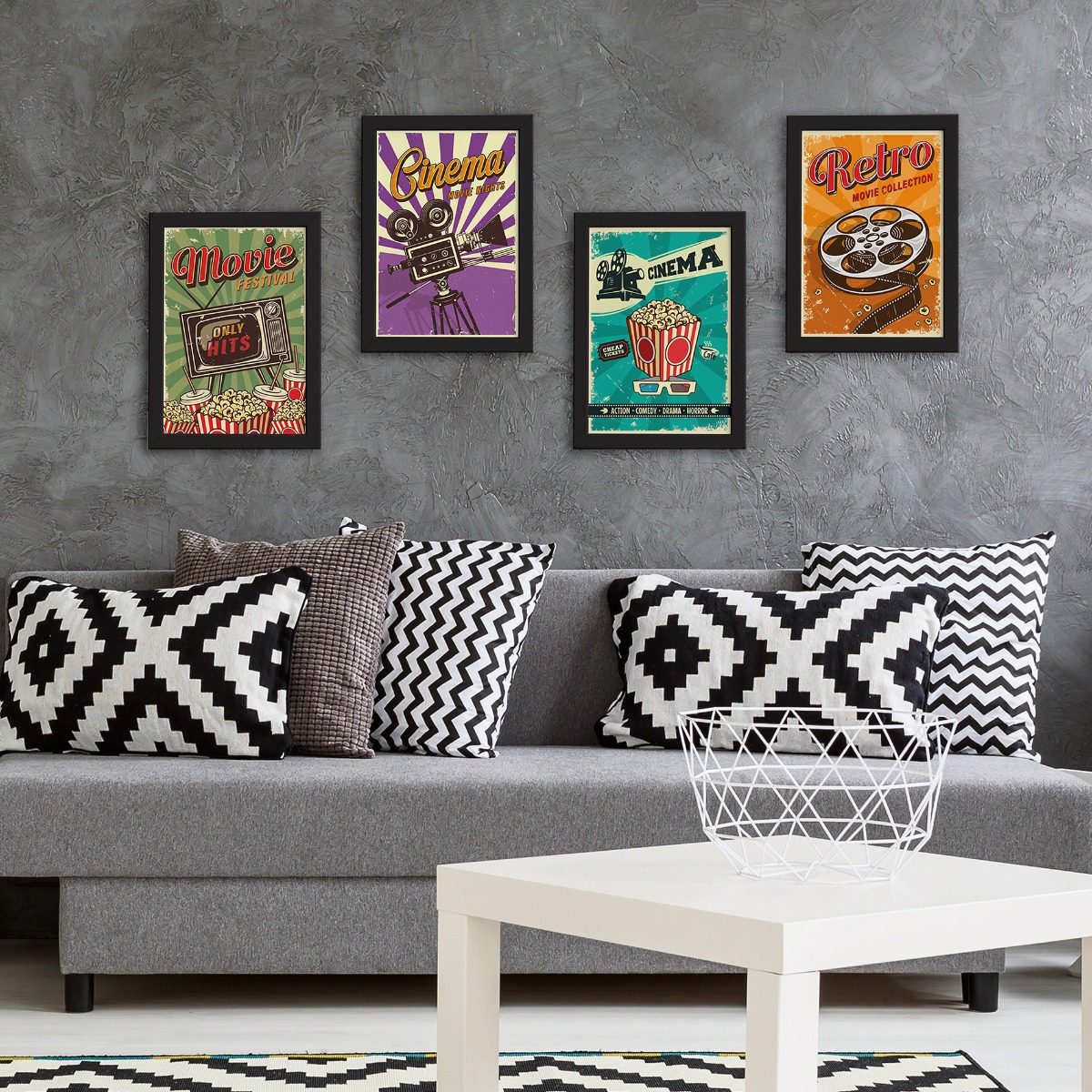 Quadros Vintage Cinema Moldura Preta 22x32cm Kit 4un