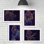 Quadros Abstratas Guitarristas Moldura Branca 33x43cm Kit4un