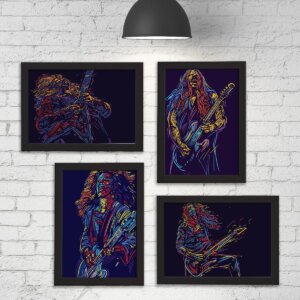 Quadros Abstratos Guitarristas Moldura Preta 22x32cm Kit4un