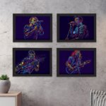 Quadros Abstratas Músicos Moldura Preta 22x32cm Kit4un