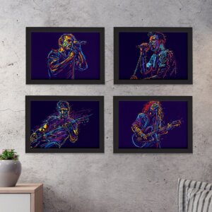 Quadros Abstratas Músicos Moldura Preta 22x32cm Kit4un