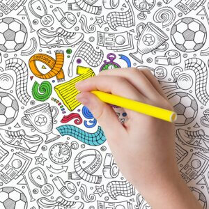 Papel de Parede Branco e Preto para Colorir Futebol 57x270cm