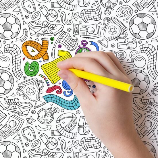 Papel de Parede Branco e Preto para Colorir Futebol 57x270cm