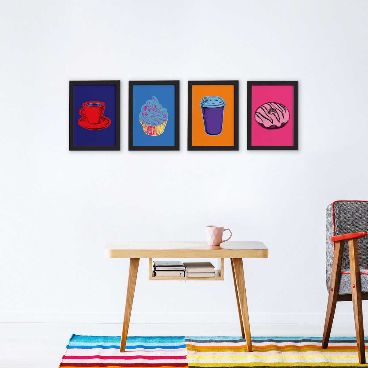 Quadros Cozinha Pop Café Moldura Preta 22x32cm Kit 4un