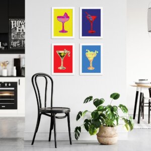 Quadros Cozinha Pop Drinks Moldura Branca 33x43cm Kit 4un