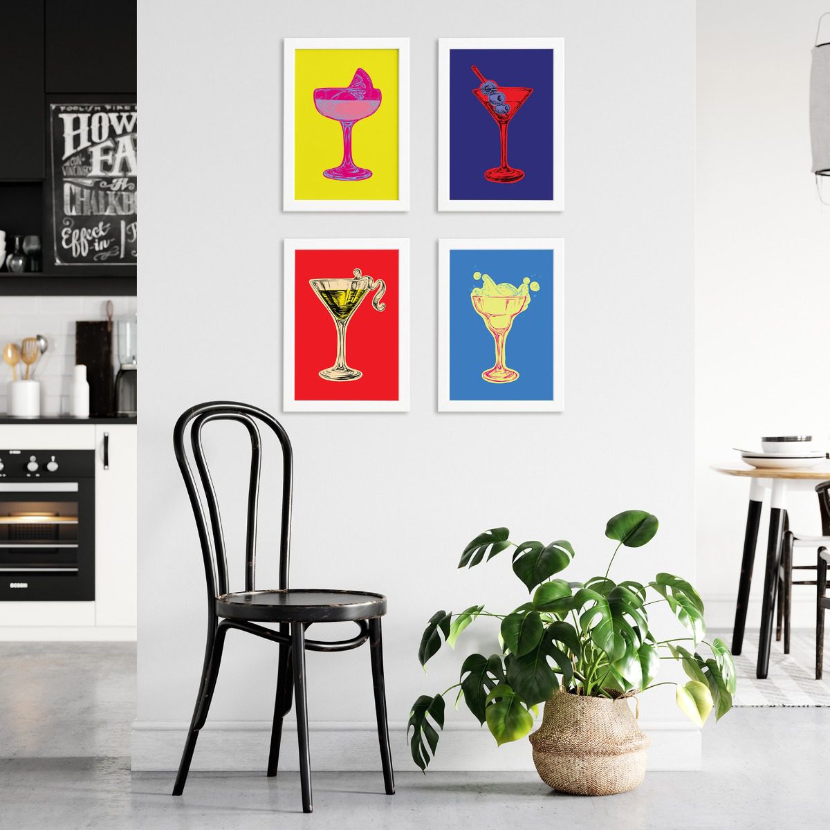 Quadros Cozinha Pop Drinks Moldura Branca 33x43cm Kit 4un