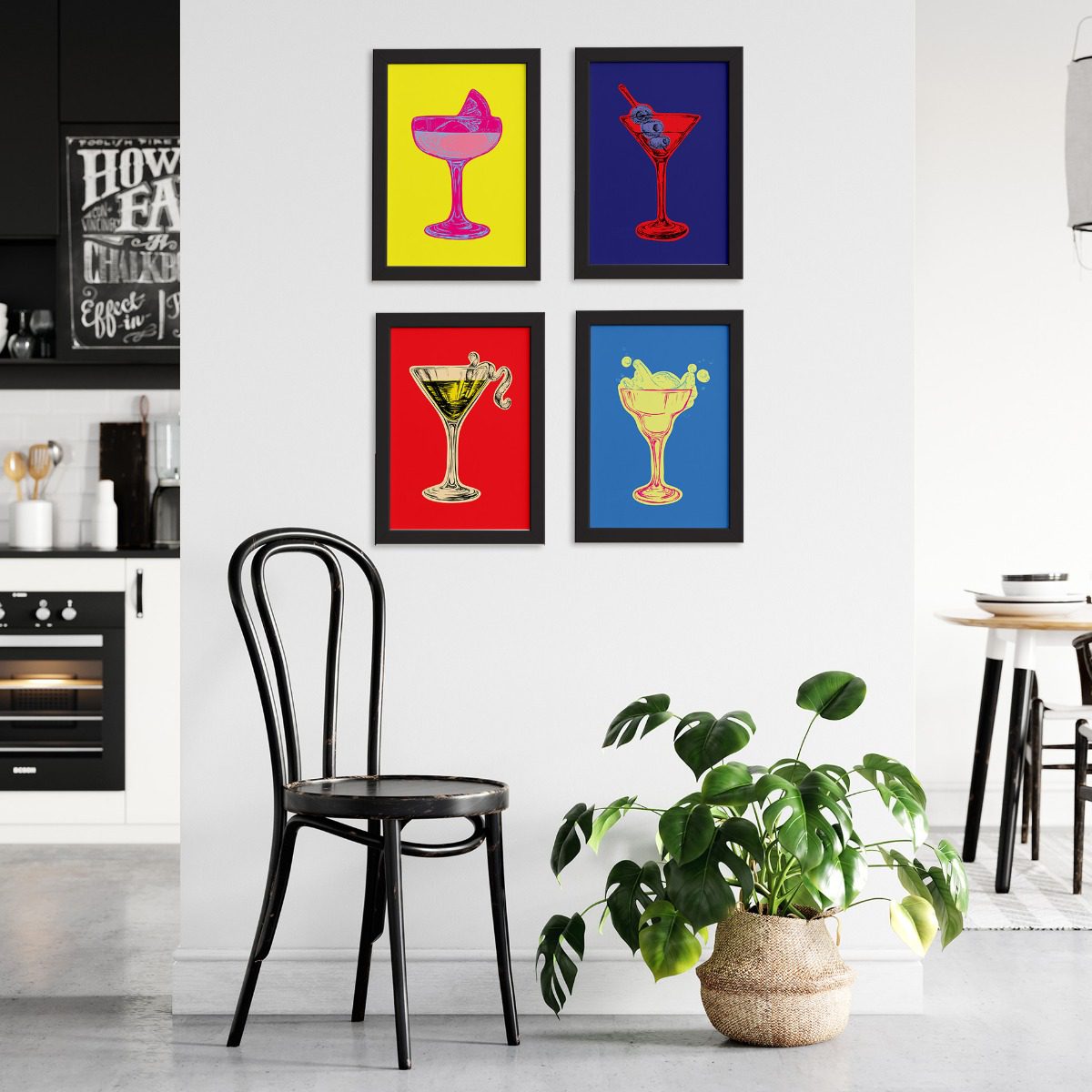 Quadros Cozinha Pop Drinks Moldura Preta 22x32cm Kit 4un