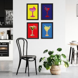 Quadros Cozinha Pop Drinks Moldura Preta 33x43cm Kit 4un