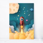 Placa Decorativa MDF Astronauta Foguete Vermelho 20x30cm
