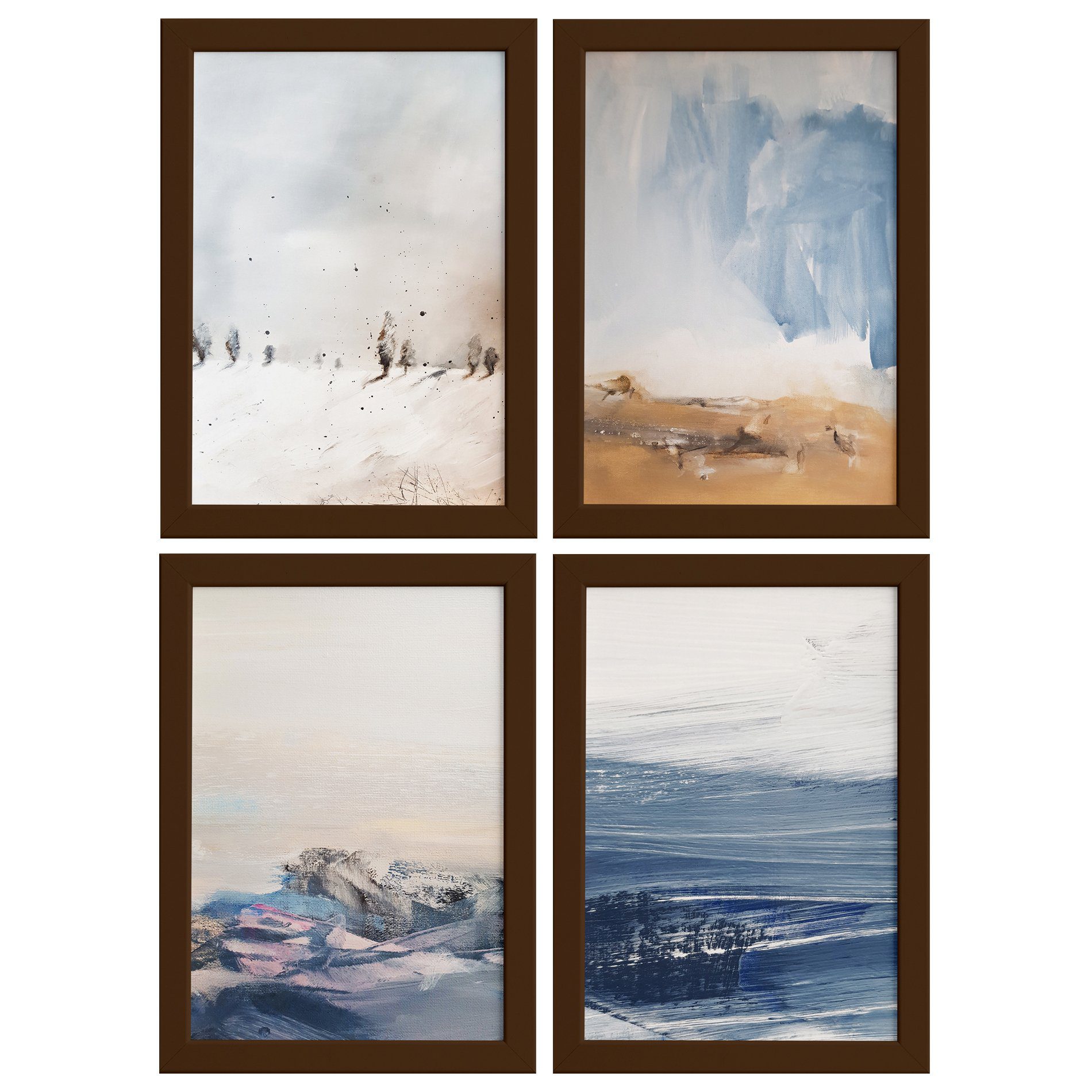 Quadros Abstratas Moldura Marrom 22x32cm 4un