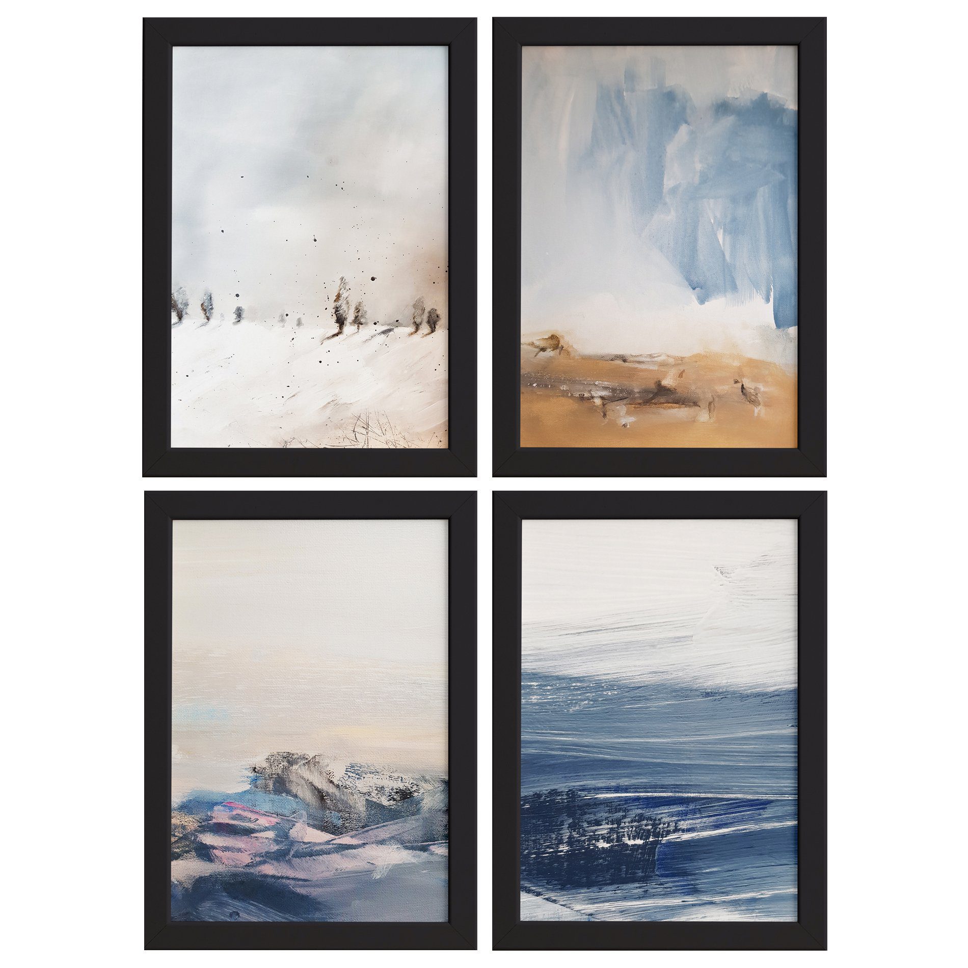 Quadros Abstratas Moldura Preta 22x32cm 4un 