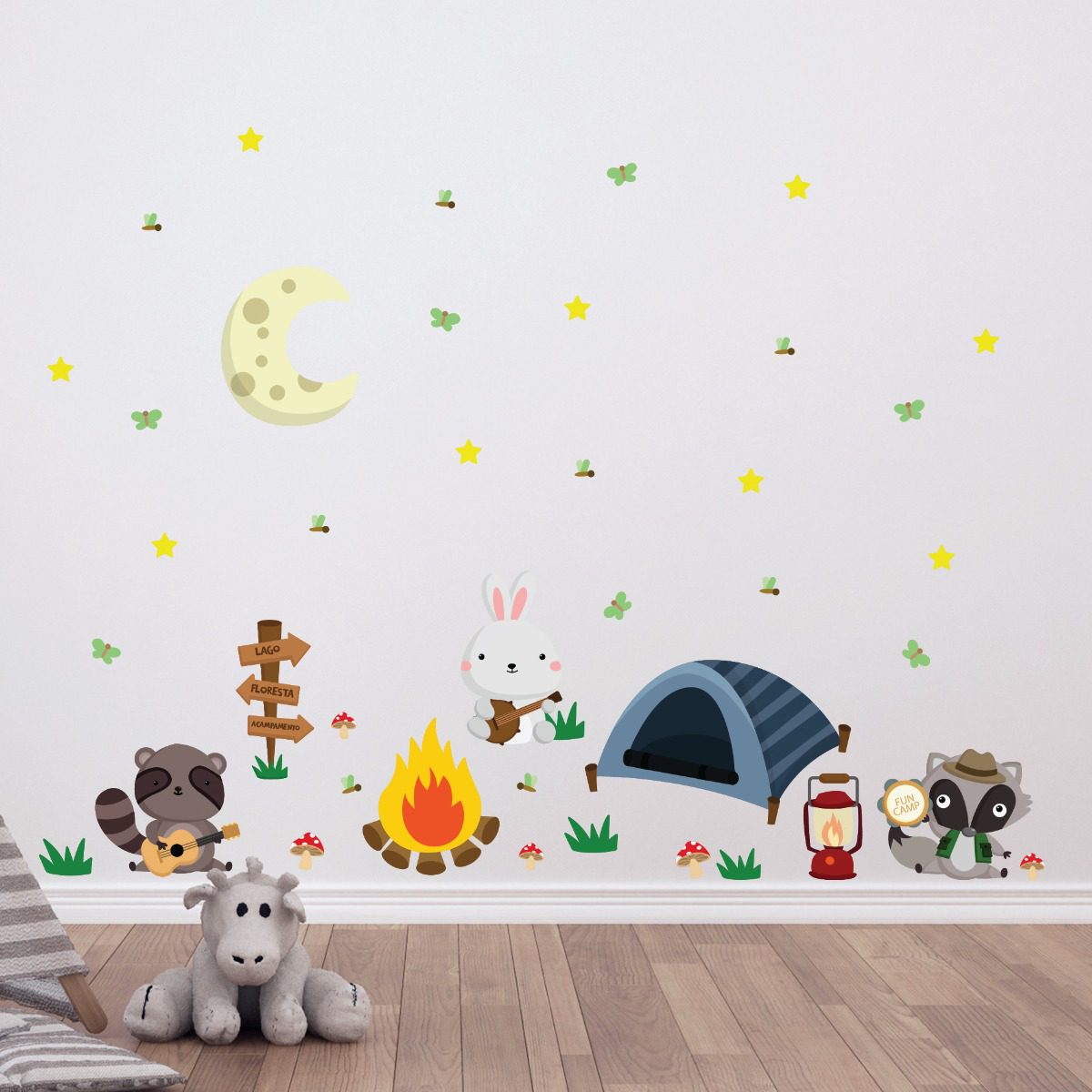 Adesivo de Parede Animais Acampamento Infantil