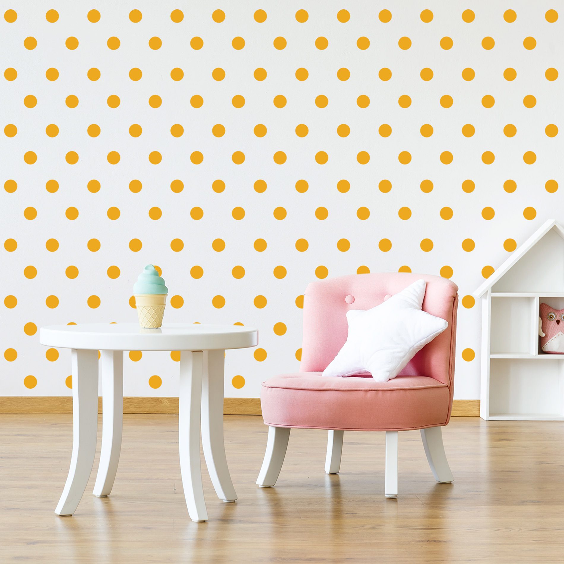 Adesivo de Bolinhas em Amarelo Médio 144un Cobre 3m²