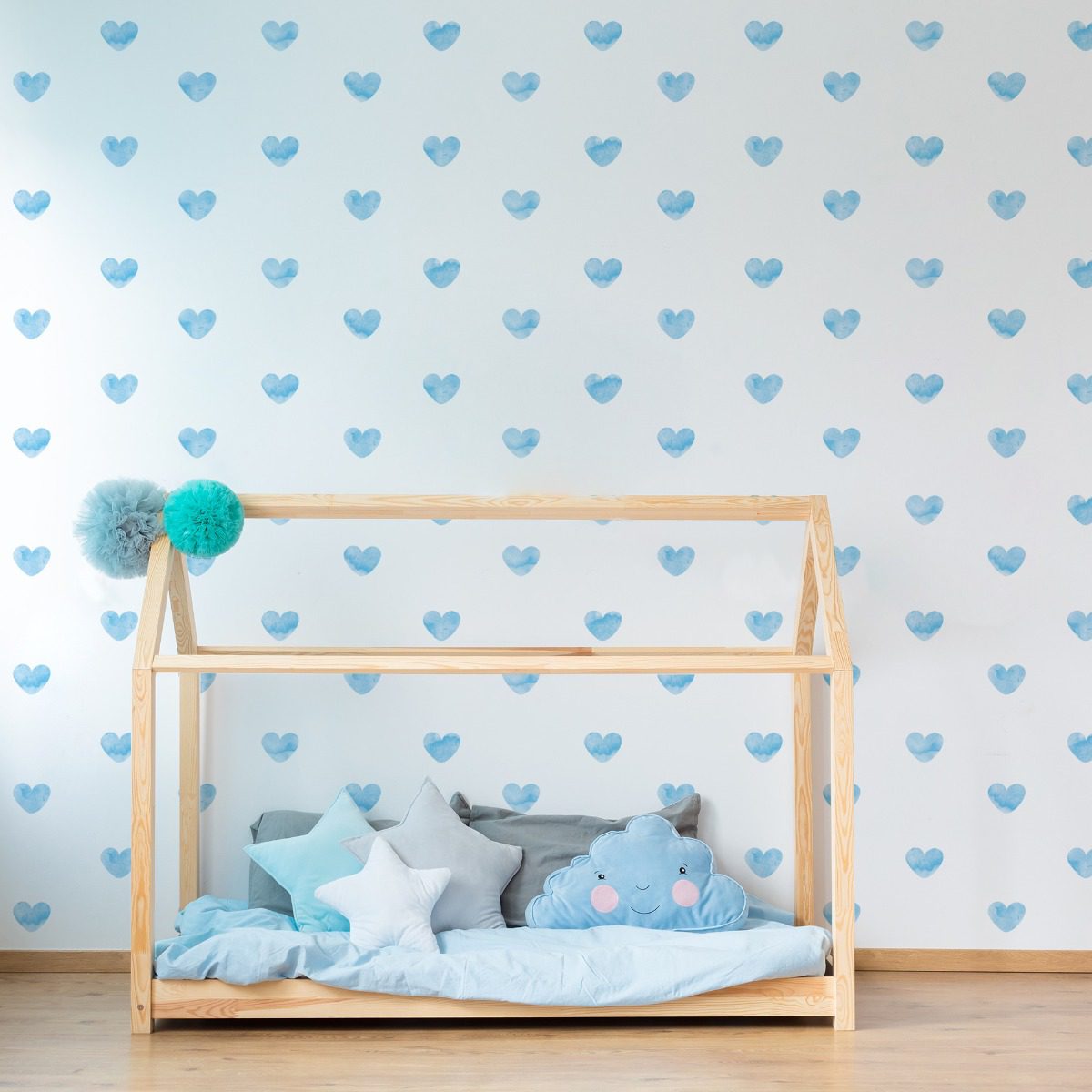 Adesivo de Parede Corações Aquarela Azul 55 un Cobre 5m²