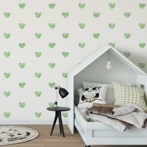 Adesivo de Parede Corações Aquarela Verde 55 un Cobre 5m²