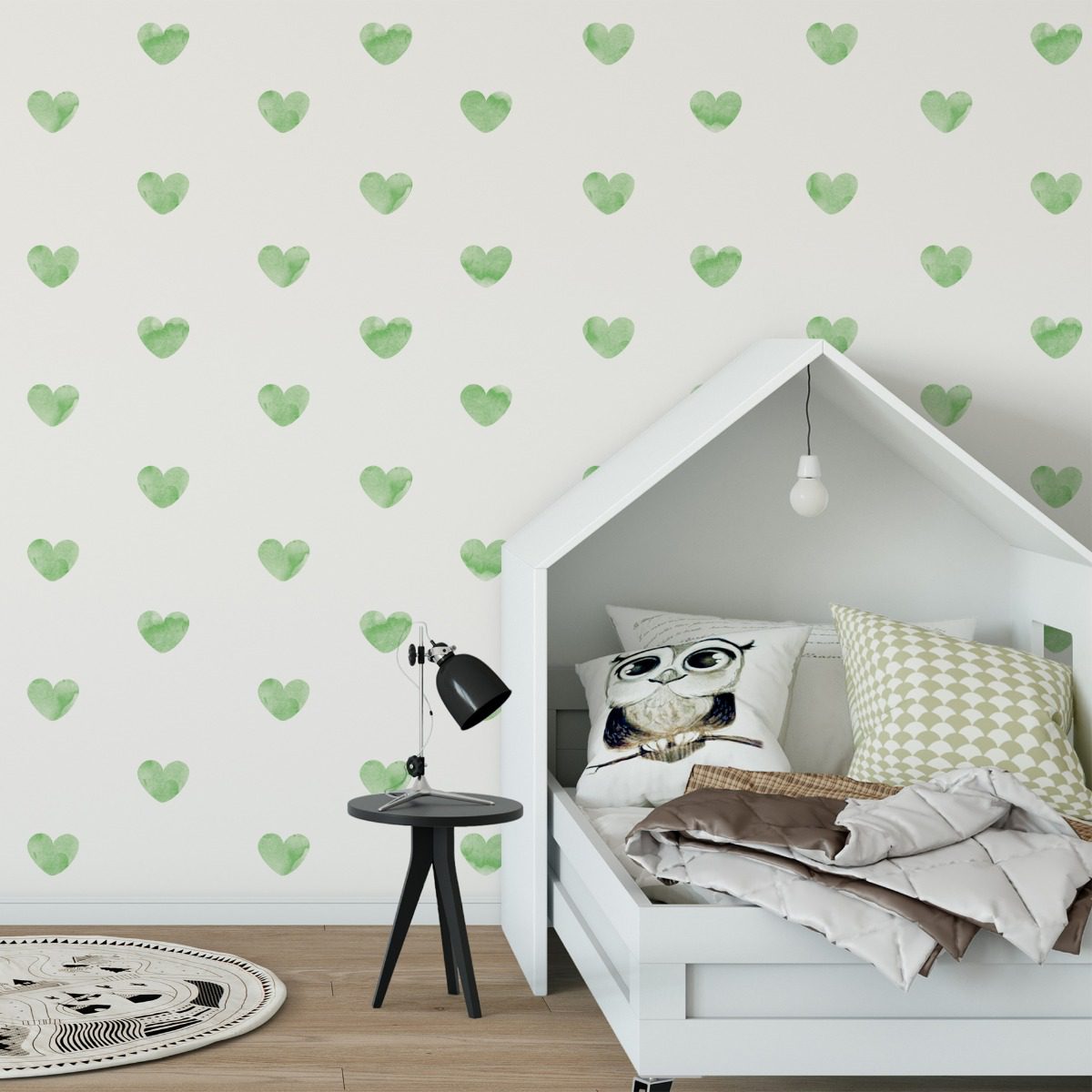 Adesivo de Parede Corações Aquarela Verde 55 un Cobre 5m²