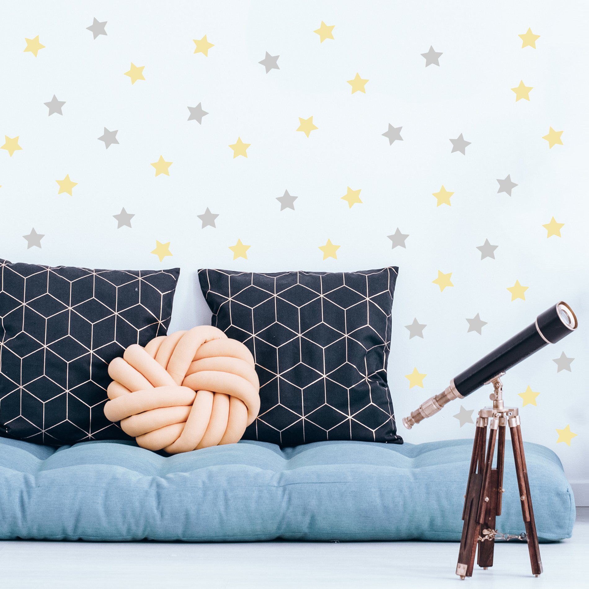 Adesivo de Parede Estrelas Cinza e Amarelo 54un