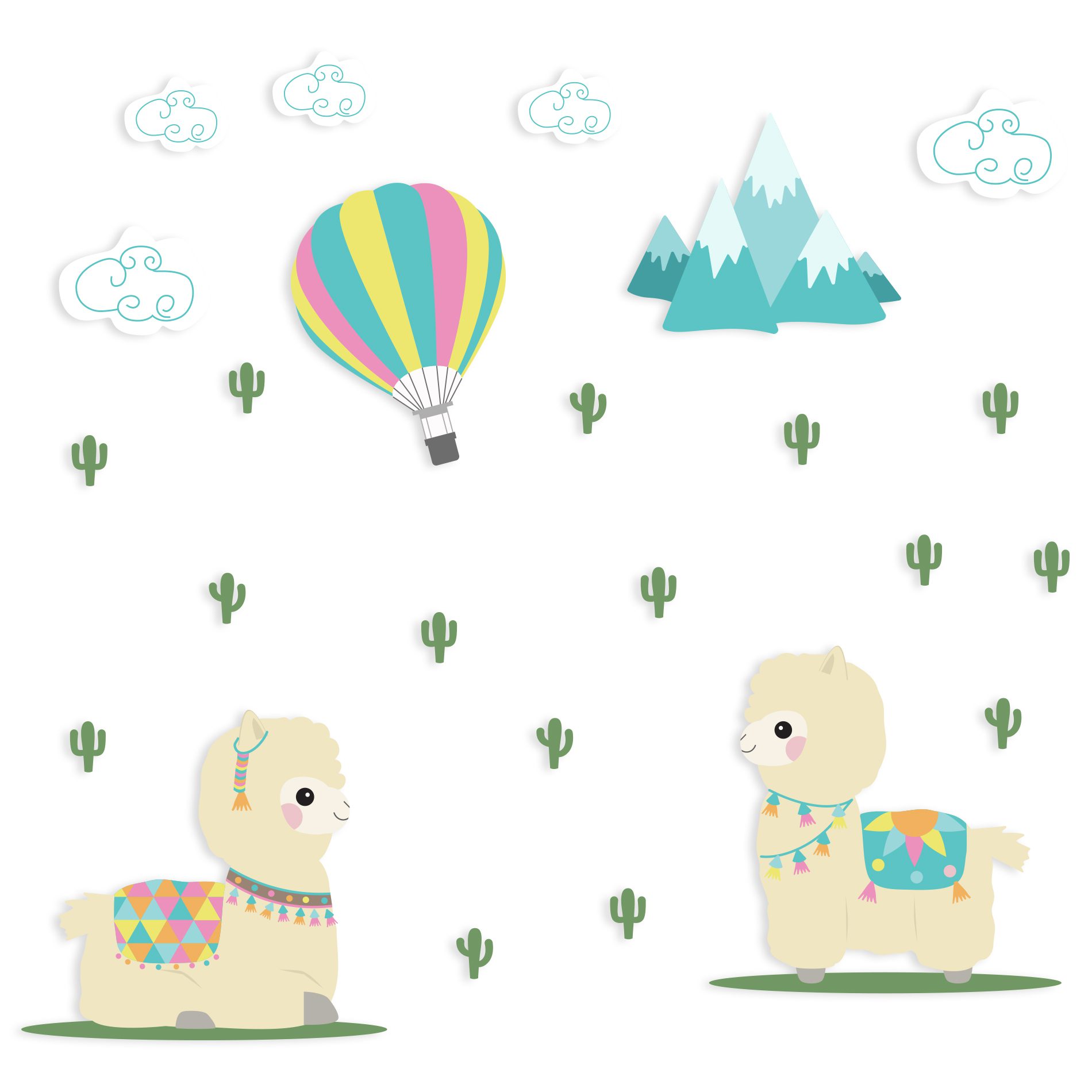 Adesivo de Parede Lhama para Quarto de Menina 150x140cm