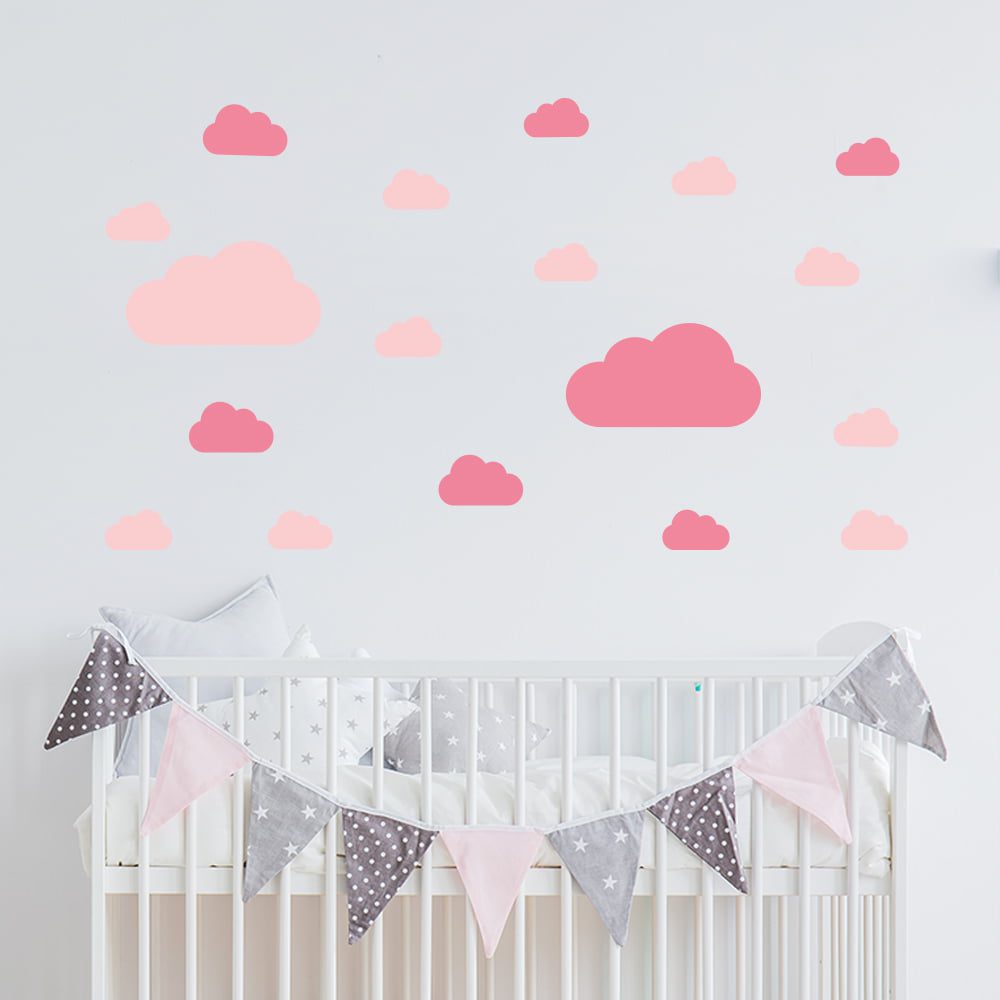 Adesivo de Parede Infantil Nuvens Tons de Rosa