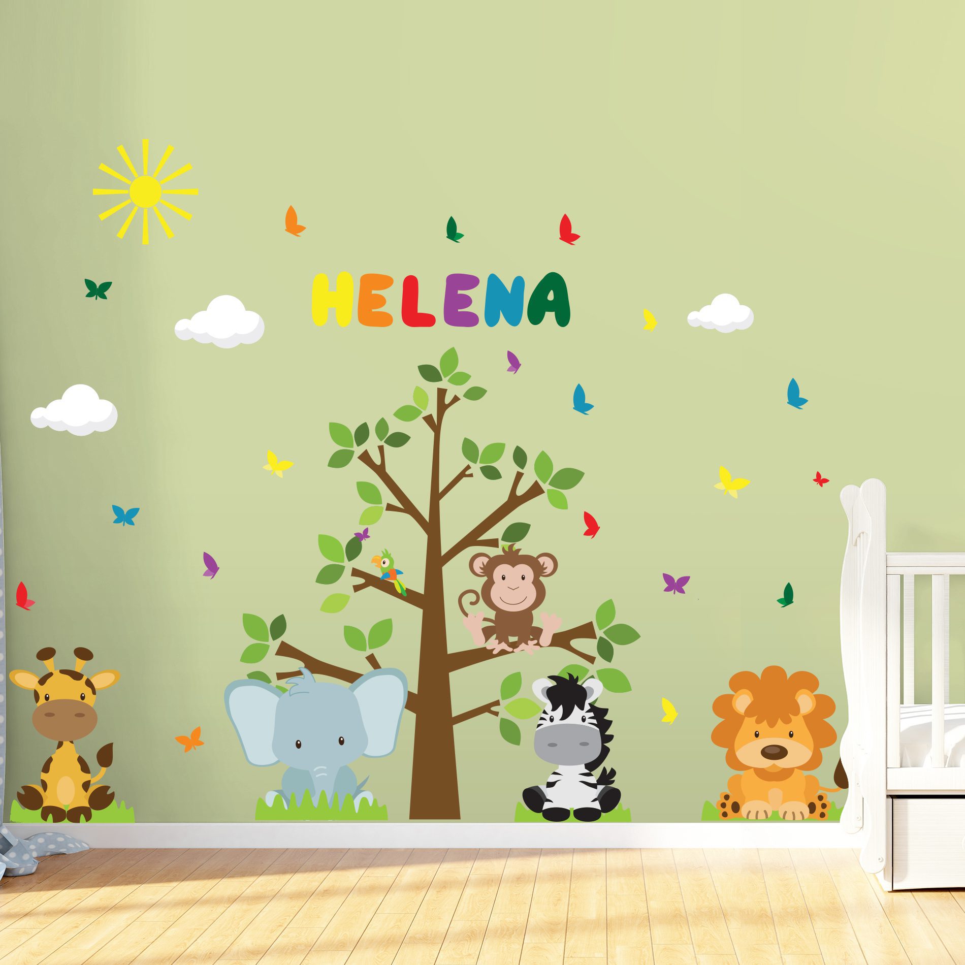 Adesivo de Parede Árvore Safari com Nome Personalizado