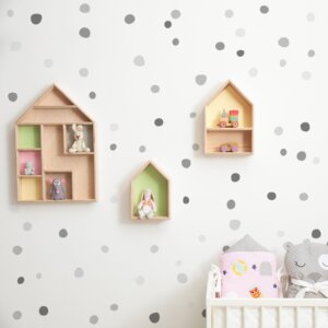 adesivo de parede bolinhas tons de cinza quarto infantil