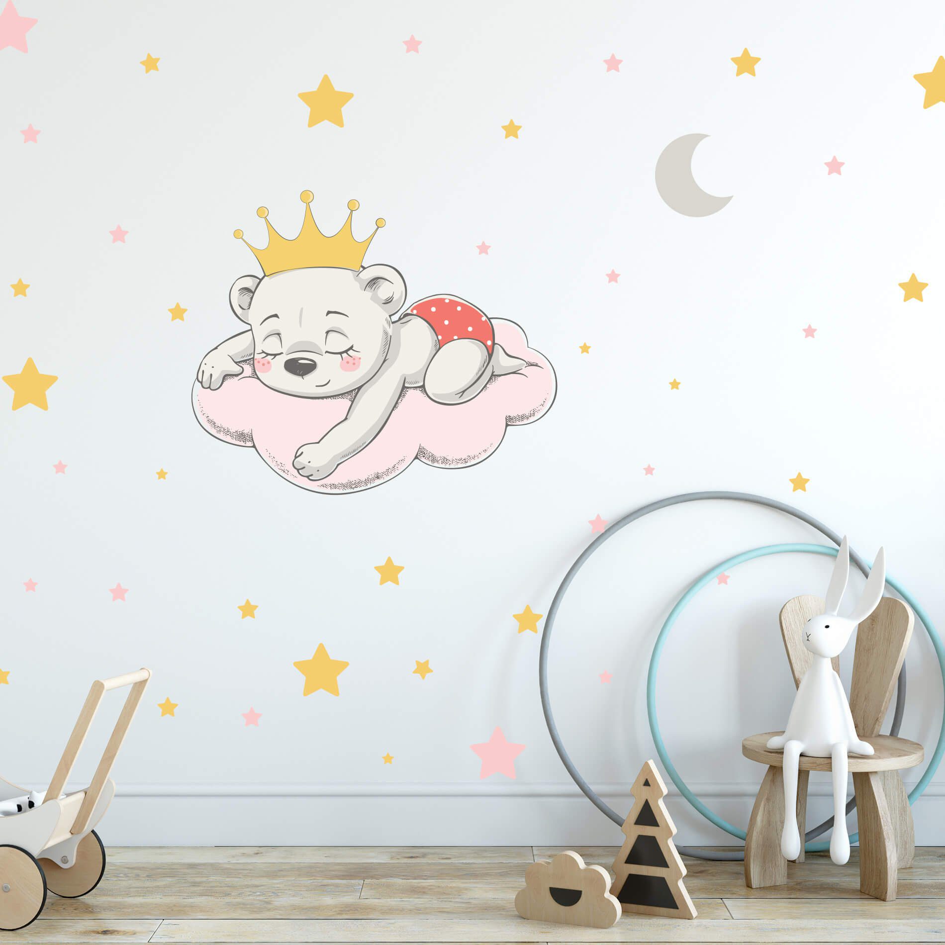 Adesivo de Parede Infantil Ursinha Princesa Para Quarto de Bebê