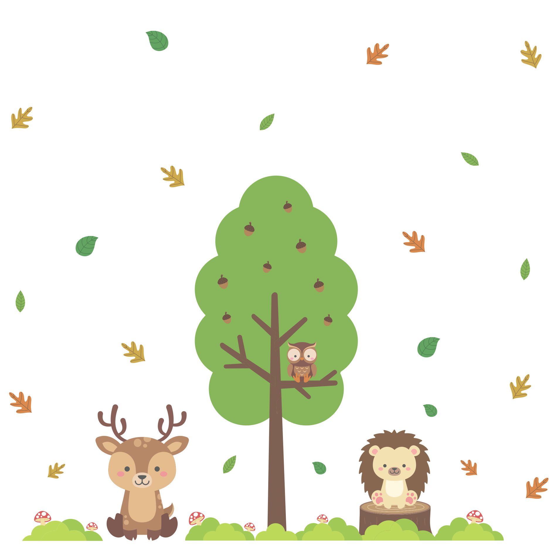 Adesivo de Parede Infantil Alce e Porco Espinho 141x174cm