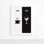 Quadro Vinho e Café AM/PM Minimalista Moldura Branca 22x32cm