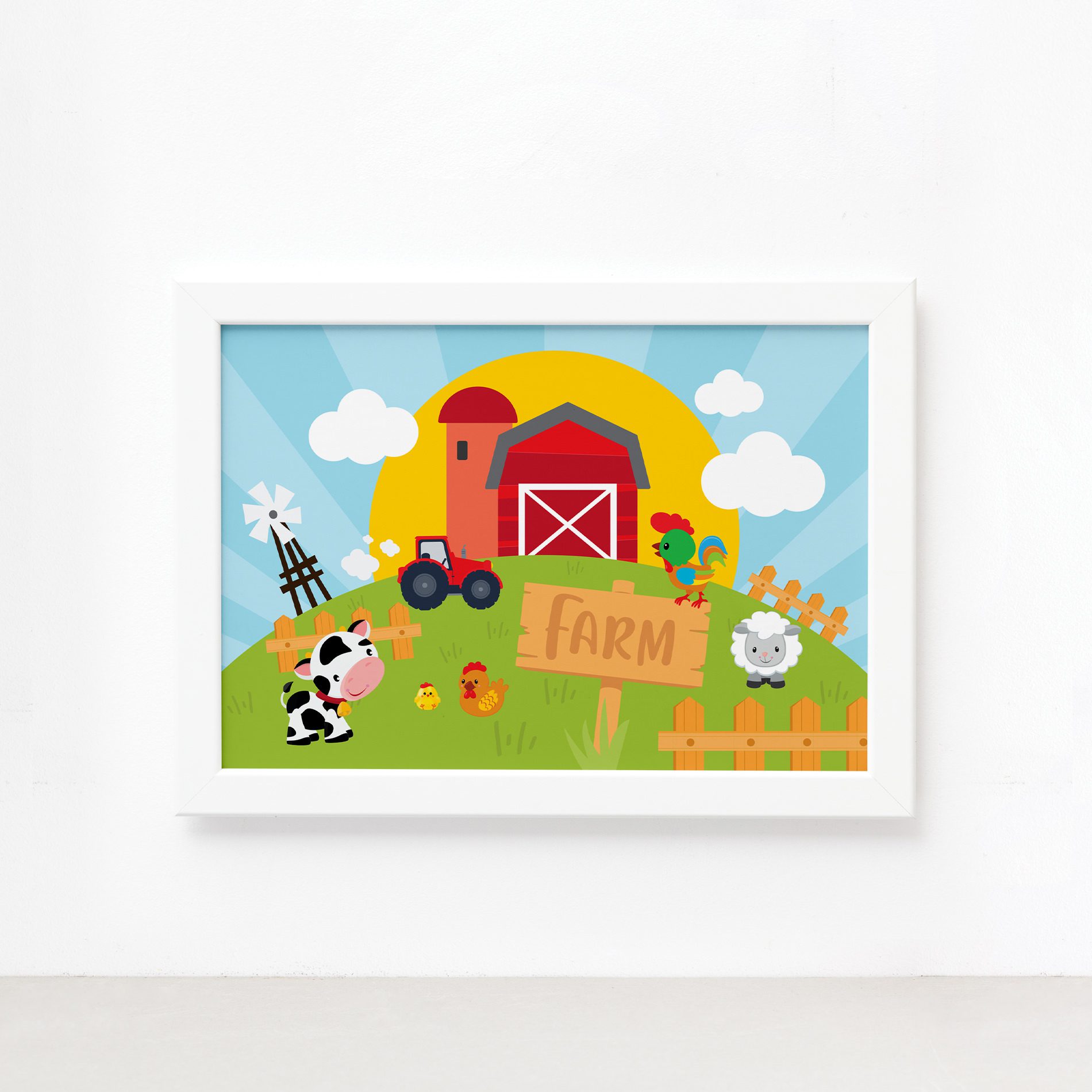 Quadro Animais da Fazenda Feliz Moldura Branca 22x32cm,Quadro Animais da Fazenda Feliz Moldura Branca 22x32cm