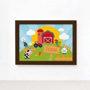 Quadro Animais da Fazenda Feliz Moldura Marrom 22x32cm,Quadro Animais da Fazenda Feliz Moldura Marrom 22x32cm