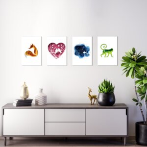 Placas Decorativas Animais Paper para Sala 20x30cm Kit 4un,Placas Decorativas Animais Paper para Sala 20x30cm Kit 4un