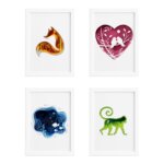 Quadros Animais Paper Moldura Branca 33x43cm Kit 4un