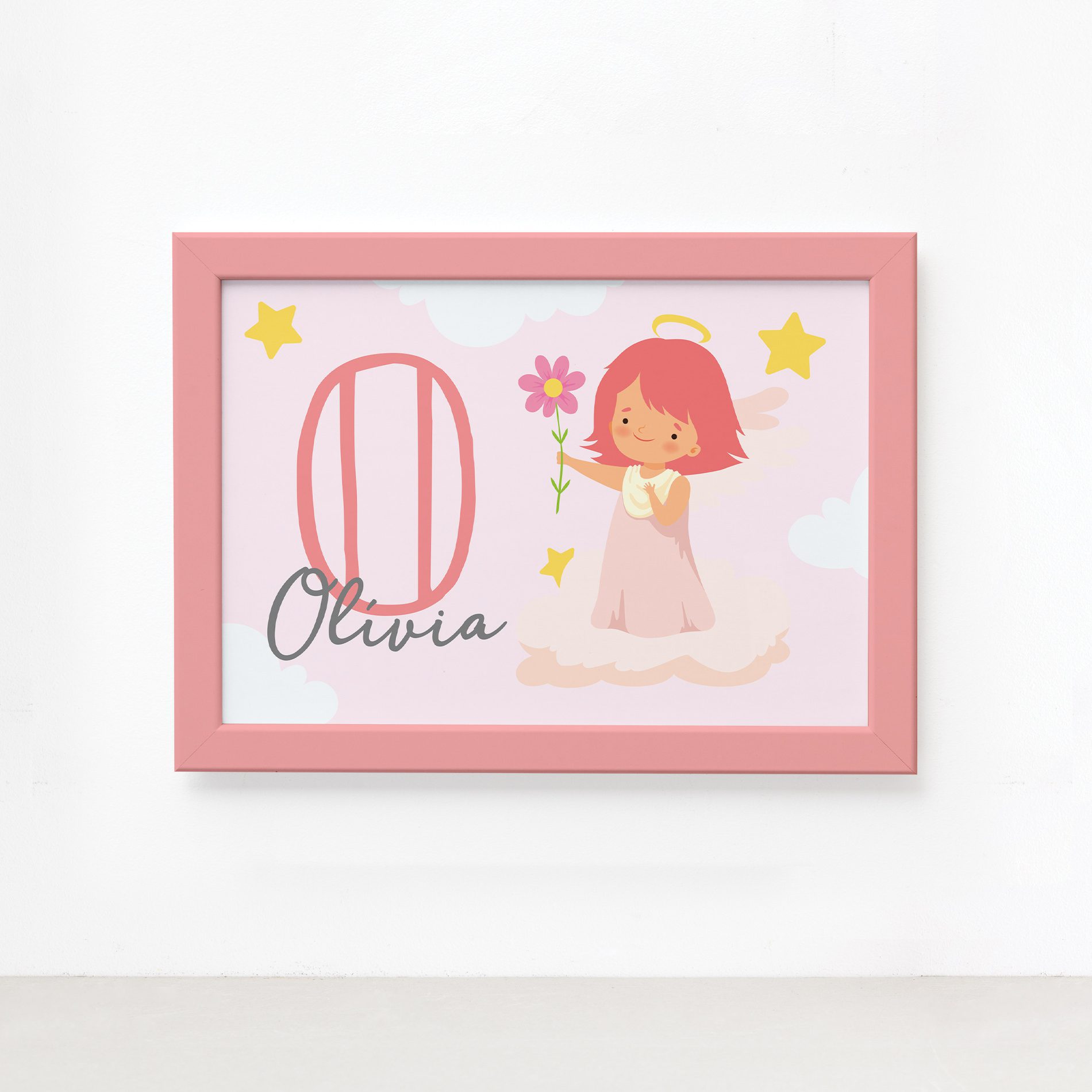 Quadro Nome Personalizado Anjo Menina Moldura Rosa 22x32cm,Quadro Nome Personalizado Anjo Menina Moldura Rosa 22x32cm