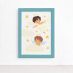 Quadro Anjos no Céu Menino Moldura Azul 22x32cm