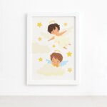 Quadro Anjos no Céu Menino Moldura Branca 22x32cm