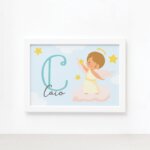 Quadro Nome Personalizado Anjo Menino Moldura Branca 22x32cm