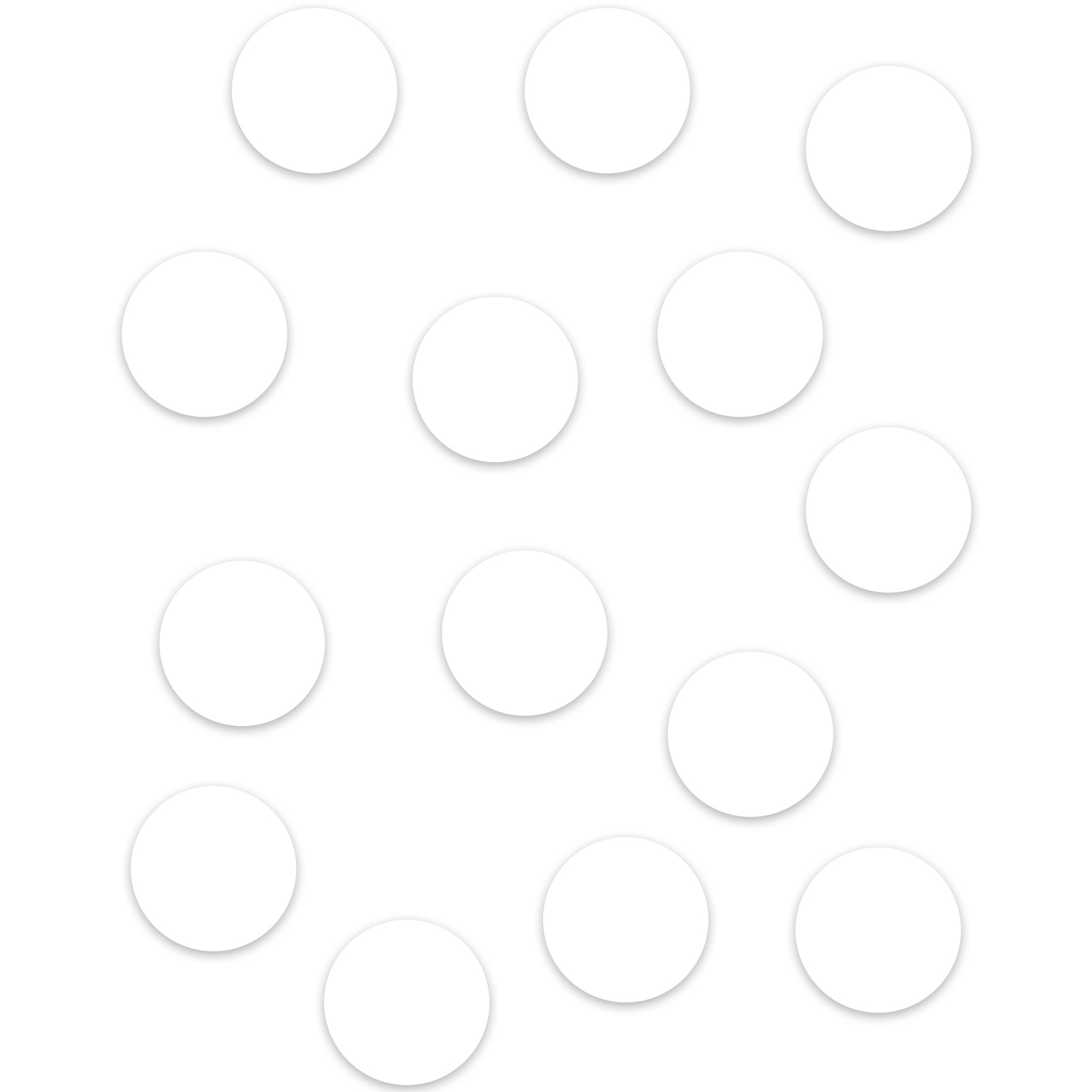 Adesivos antiderrapantes para piso em formato de bolas brancas dispostos sobre fundo branco, mostrando detalhes do produto.