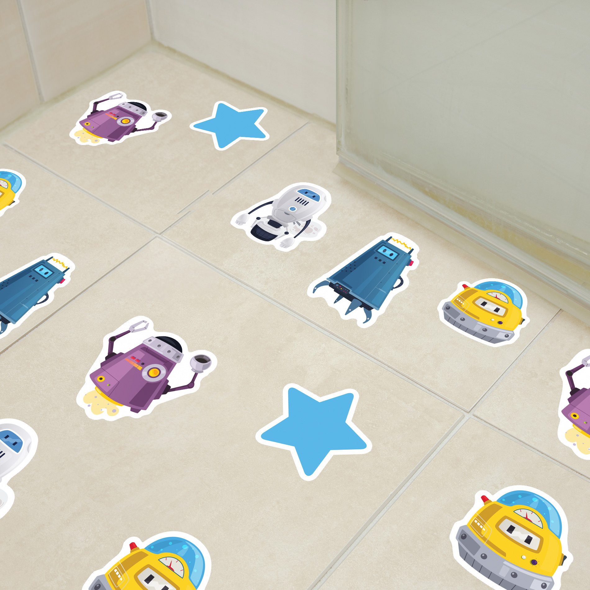 Adesivo Robôs Piso de Banheiro Antiderrapante 11un