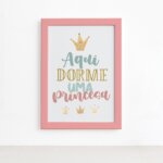 Quadro Aqui Dorme Uma Princesa Moldura Rosa 22x32cm