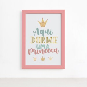 Quadro Aqui Dorme Uma Princesa Moldura Rosa 22x32cm,Quadro Aqui Dorme Uma Princesa Moldura Rosa 22x32cm
